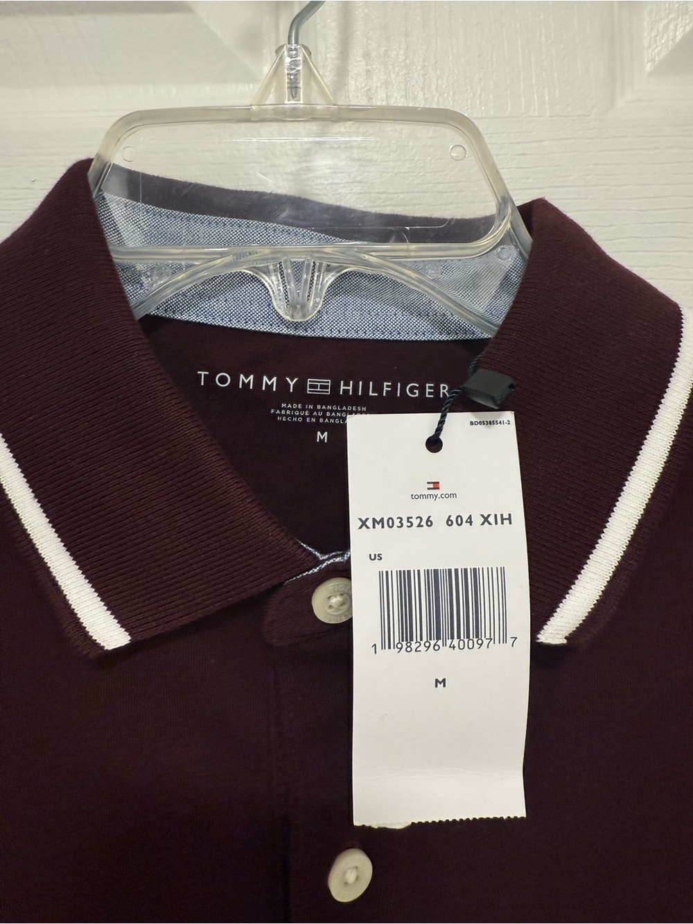 Tommy Hilfiger Men's Polo - Burgundy with White Trim - Picture 4 of 5
